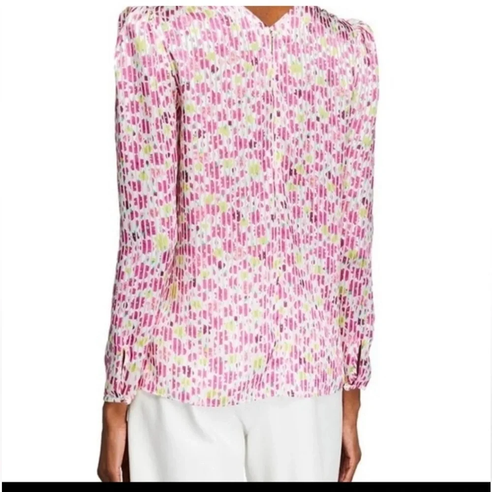 KATE SPADE Marker Floral Devote French Cream Top size XXL Puff Sleeve silky